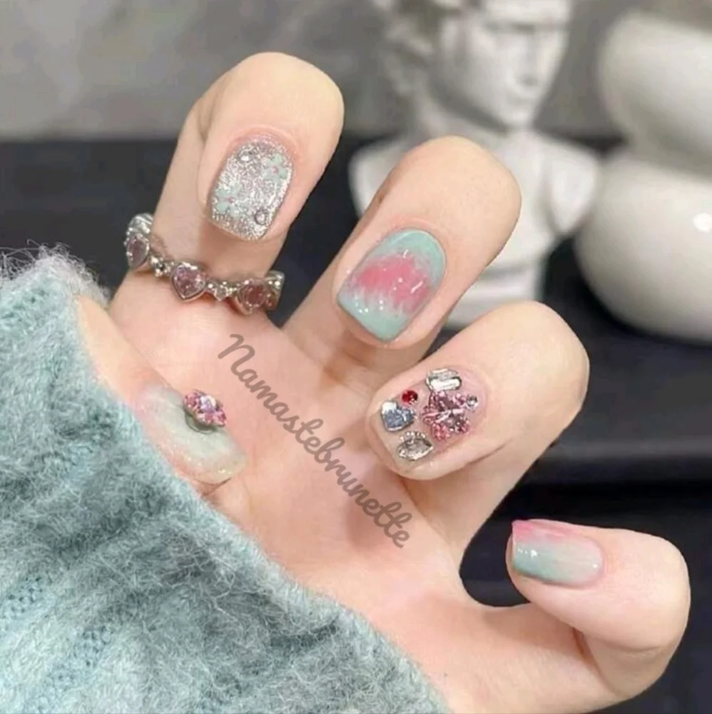 2/$16 3D Rhinestone Glitter Floral Press On Nails